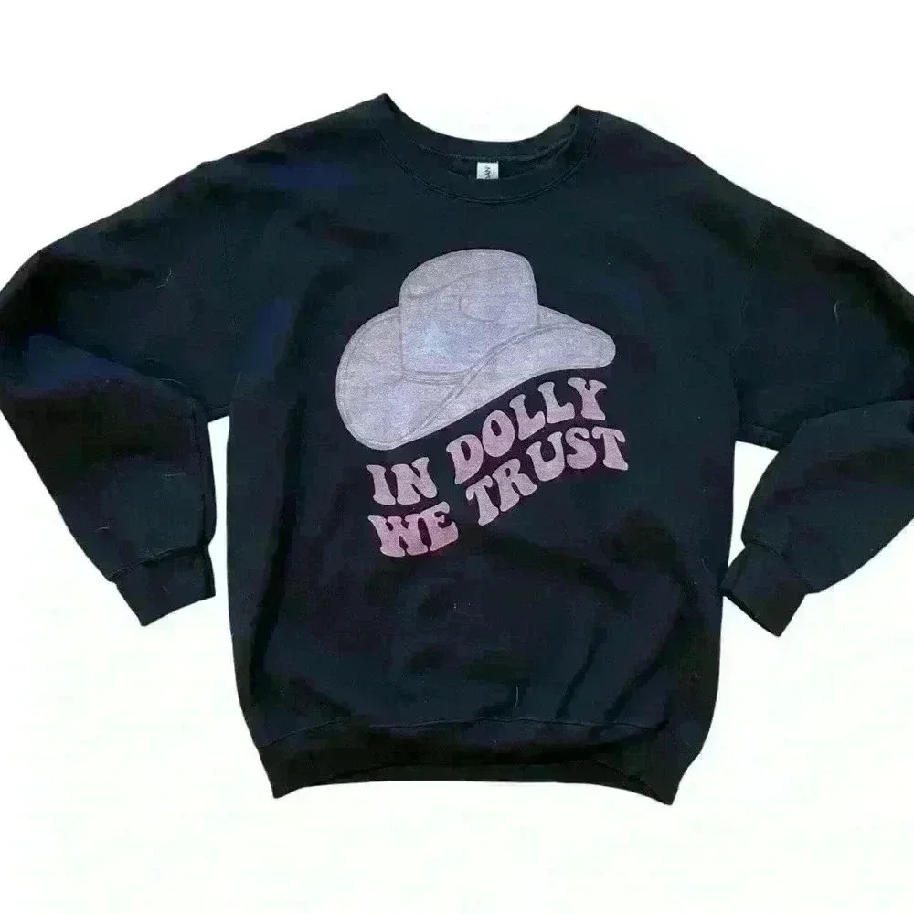 Gildan In Dolly We Trust Pink Hat Black Sweatshirt Size M Heavy Blend Country